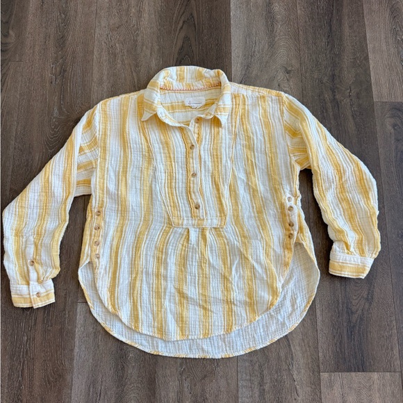 Anthropologie cotton yellow striped top. Women’s size medium. - Picture 1 of 8